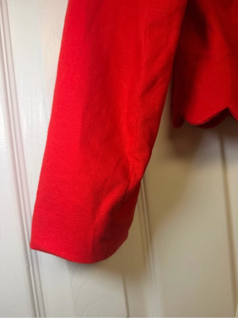 J.Crew Red Linen Blend Scallop Hem Jacket Blazer Small Preppy Holiday Workwear
